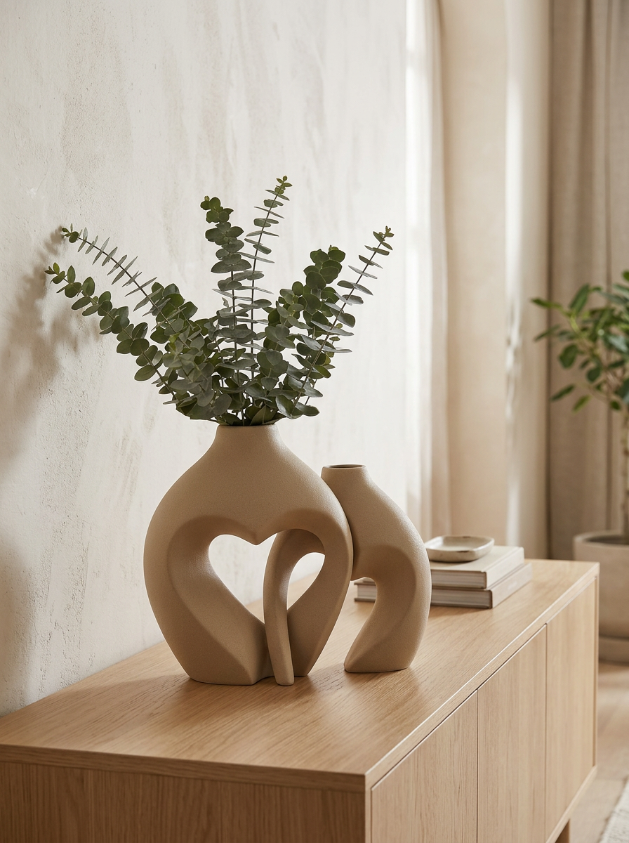 Heart Shape Ceramic Vase Set of 2 - Matte Sand Glaze, Boho Decor ...